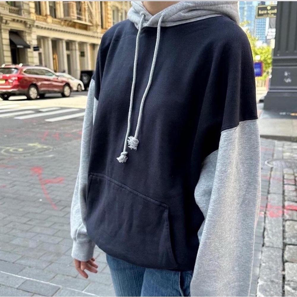 Oversized Brandy Melville Navy and Grey Hoodie